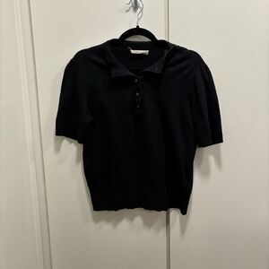 Everlane Women’s Medium Black Crop Polo Button Short Sleeve Top
